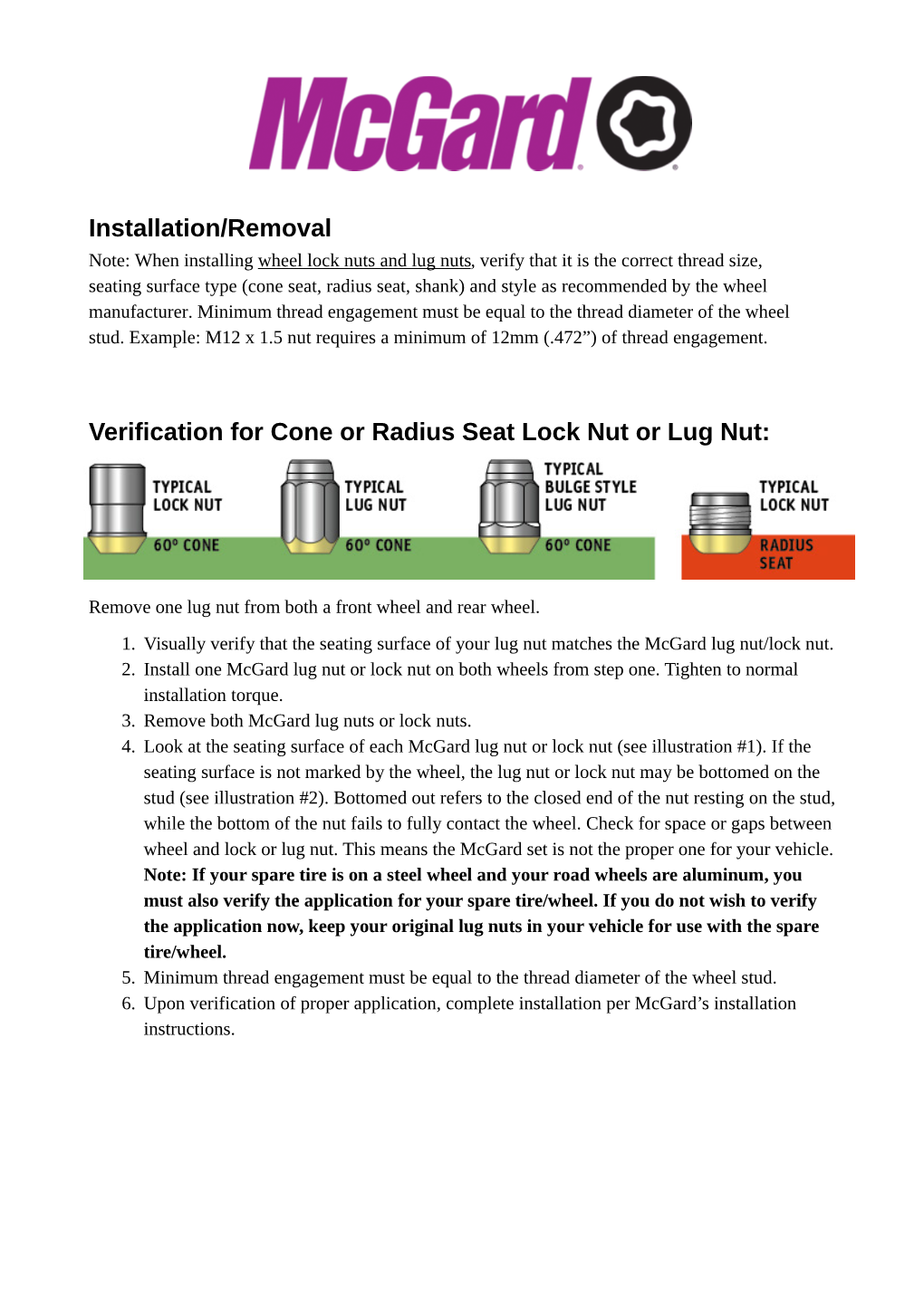 Mcgard Lug Nuts & Wheel Locks Instructions