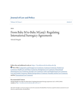 Regulating International Surrogacy Agreements Yehezkel Margalit