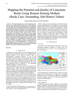 Mapping the Potential and Quality of Limestone Rocks Using Remote Sensing Method (Study Case: Semanding, Sub District Tuban)