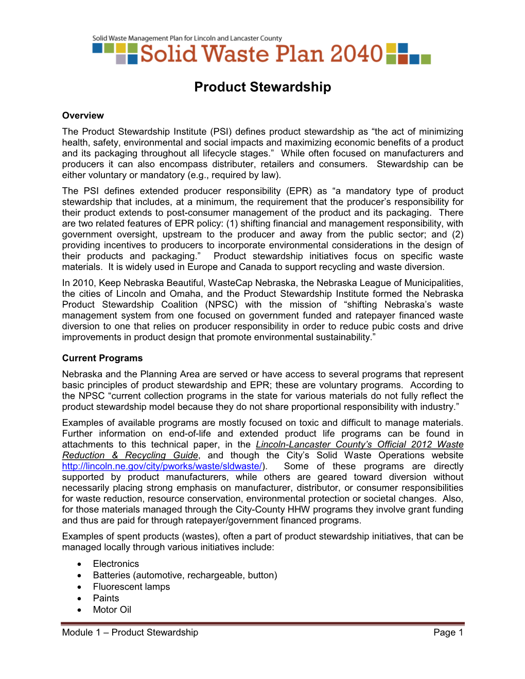 Module 1 – Product Stewardship Page 1