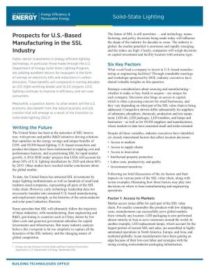 Prospects for U.S.-Based Manufacturing in the SSL Industry