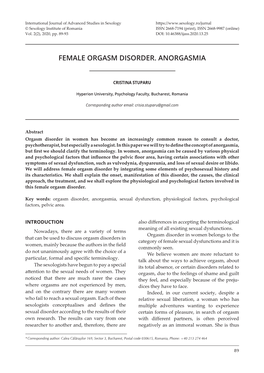 Female Orgasm Disorder. Anorgasmia