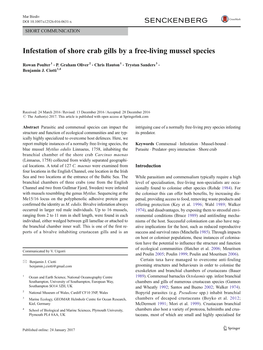 Infestation of Shore Crab Gills by a Free-Living Mussel Species