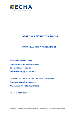 Lead in Shot, Final Report 2012)