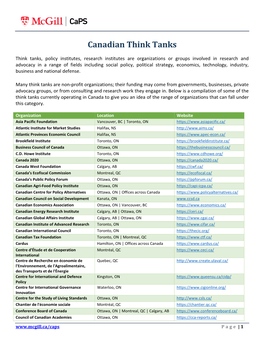 Canadian Think Tanks