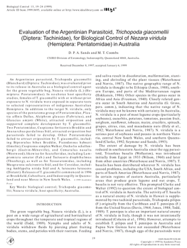 Evaluation of the Argentinian Parasitoid, Trichopoda Giacomellii