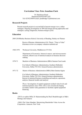 Curriculum Vitae: Peter Jonathan Clark Research Projects Education