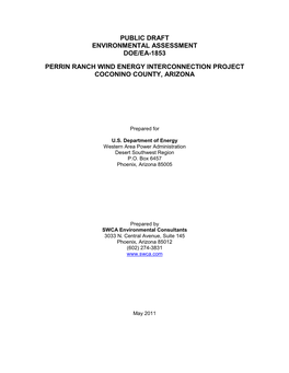 Public Draft Environmental Assessment Doe/Ea-1853 Perrin Ranch Wind