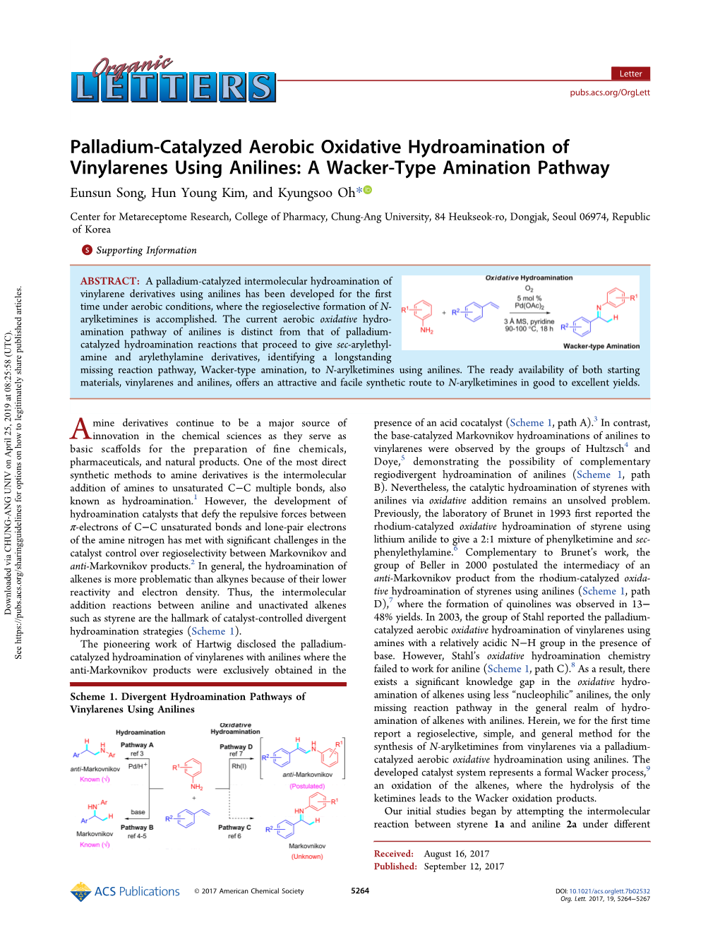 Palladium-Catalyzed Aerobic Oxidative Hydroamination Of