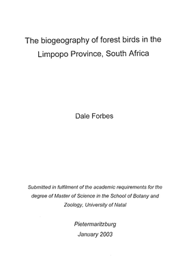 The Biogeography of Forest Birds in the Limpopo Province, South Africa
