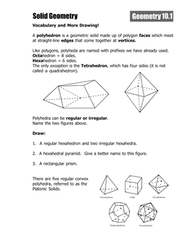 Solid Geometry Geometry 10.1 Vocabulary and More Drawing!