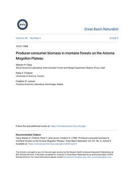Producer-Consumer Biomass in Montane Forests on the Arizona Mogollon Plateau