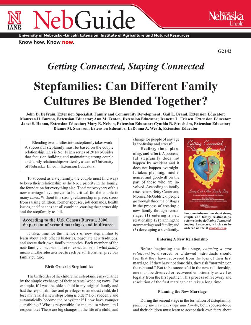 Stepfamilies: Can Different Family Cultures Be Blended Together? John D