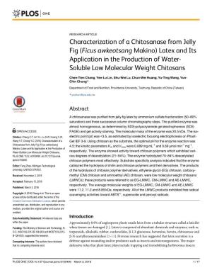 Characterization of a Chitosanase from Jelly Fig (Ficus Awkeotsang