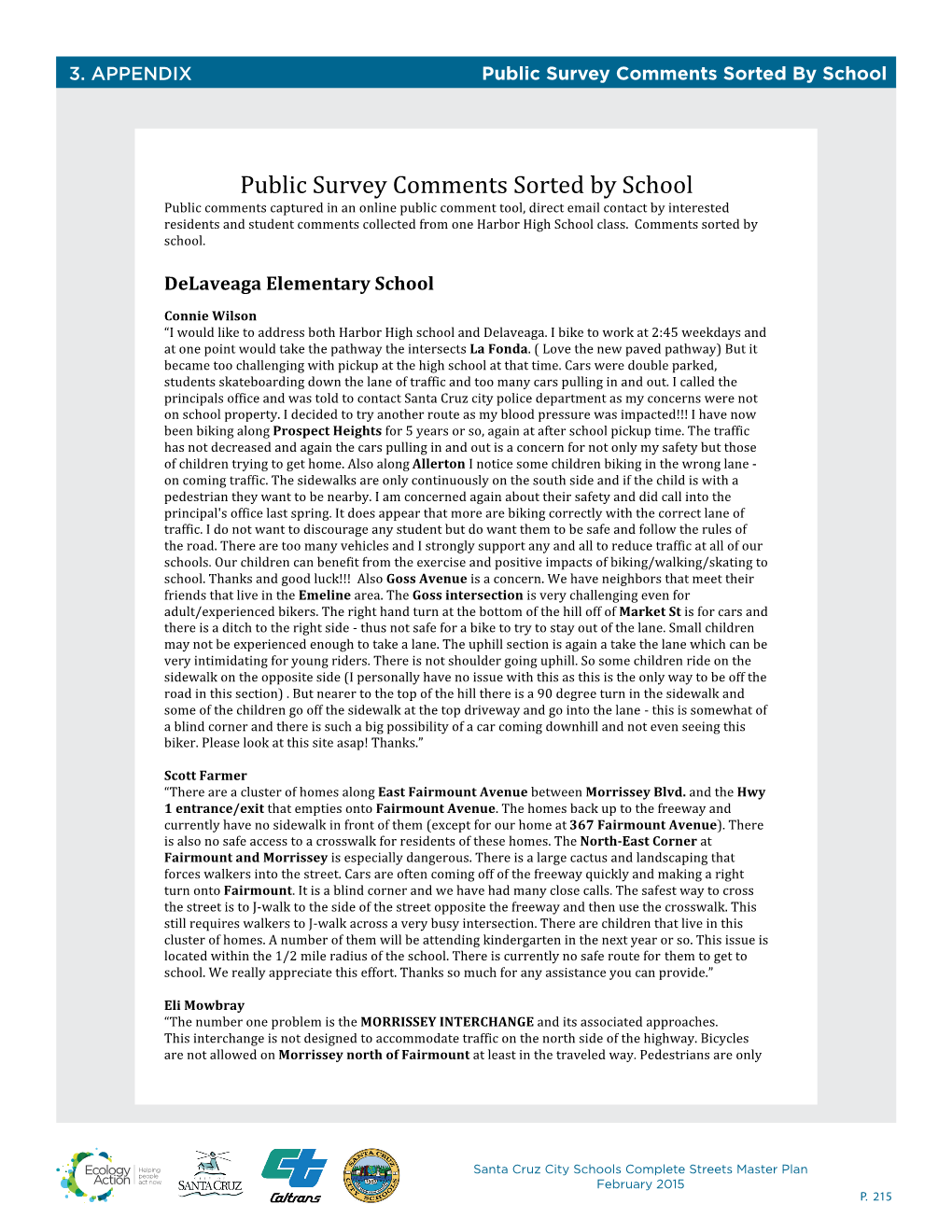 Public Survey Comments Sorted by School