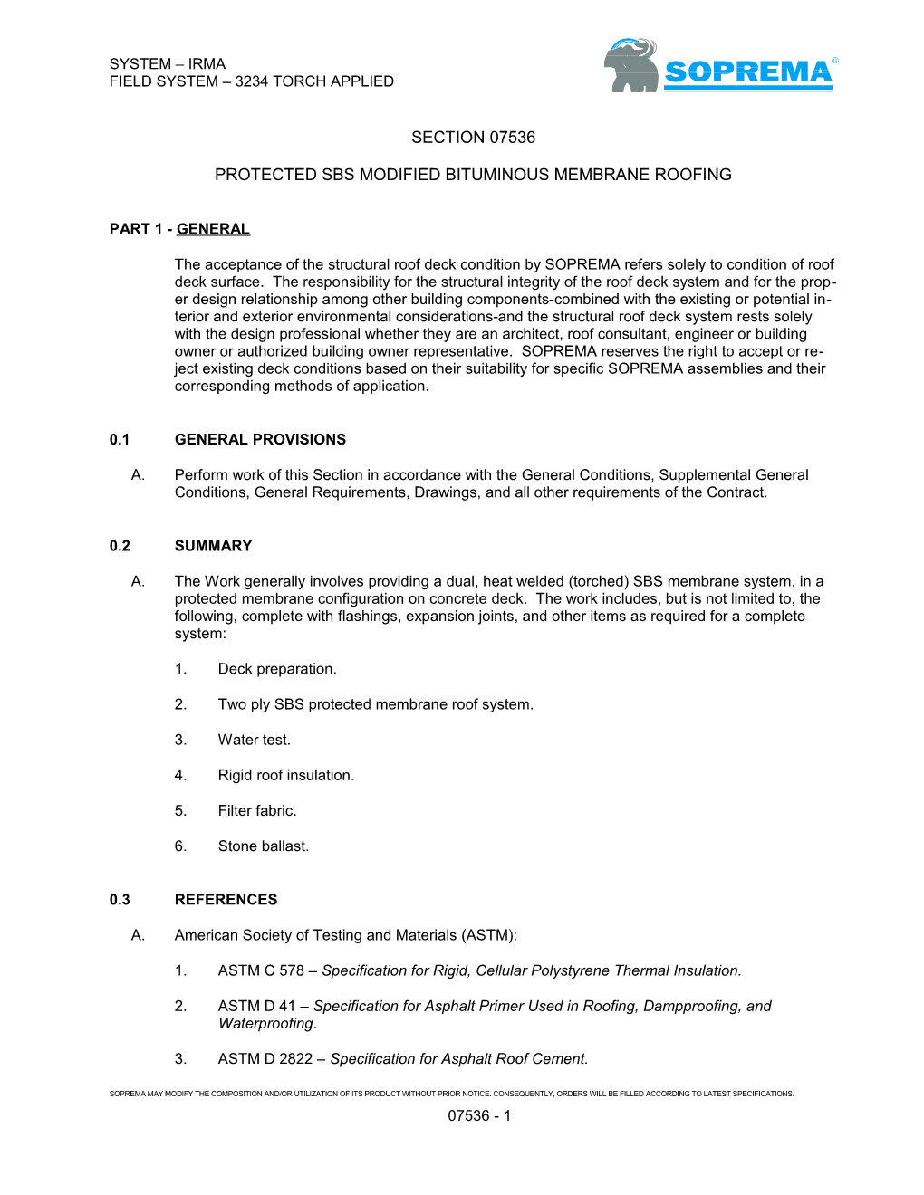 Section 07552 - Sbs-Modified Bituminous Membrane Roofing