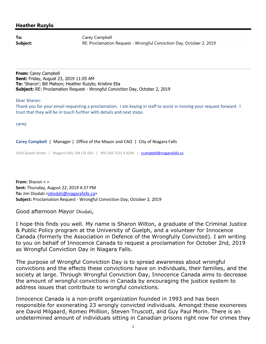 Wrongful Conviction Day, October 2, 2019