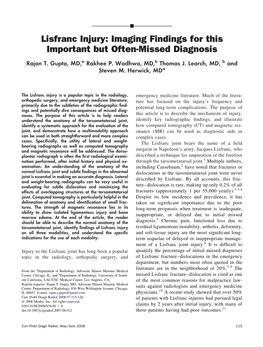 Lisfranc Injury: Imaging Findings for This Important but Often-Missed Diagnosis