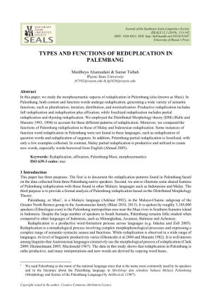 Types and Functions of Reduplication in Palembang