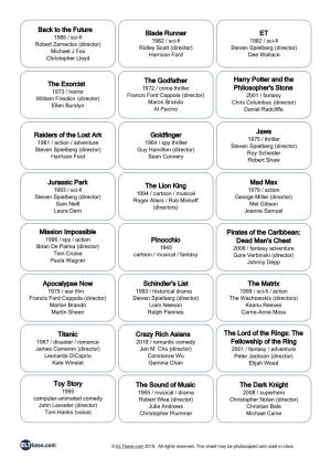 Download Films / Movies Card Game (PDF)