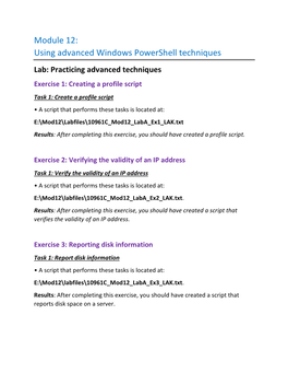 Module 12: Using Advanced Windows Powershell Techniques