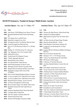 04/18/19 Sommers, Tandoi & Karger Multi-Estate Auction