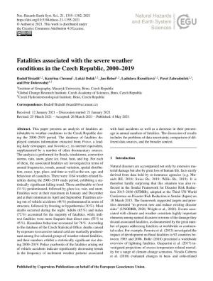 Fatalities Associated with the Severe Weather Conditions in the Czech Republic, 2000–2019