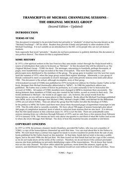 TRANSCRIPTS of MICHAEL CHANNELING SESSIONS - the ORIGINAL MICHAEL GROUP (Second Edition - Updated)