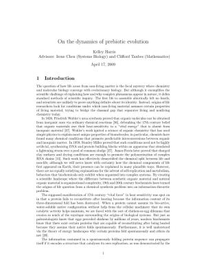 On the Dynamics of Prebiotic Evolution