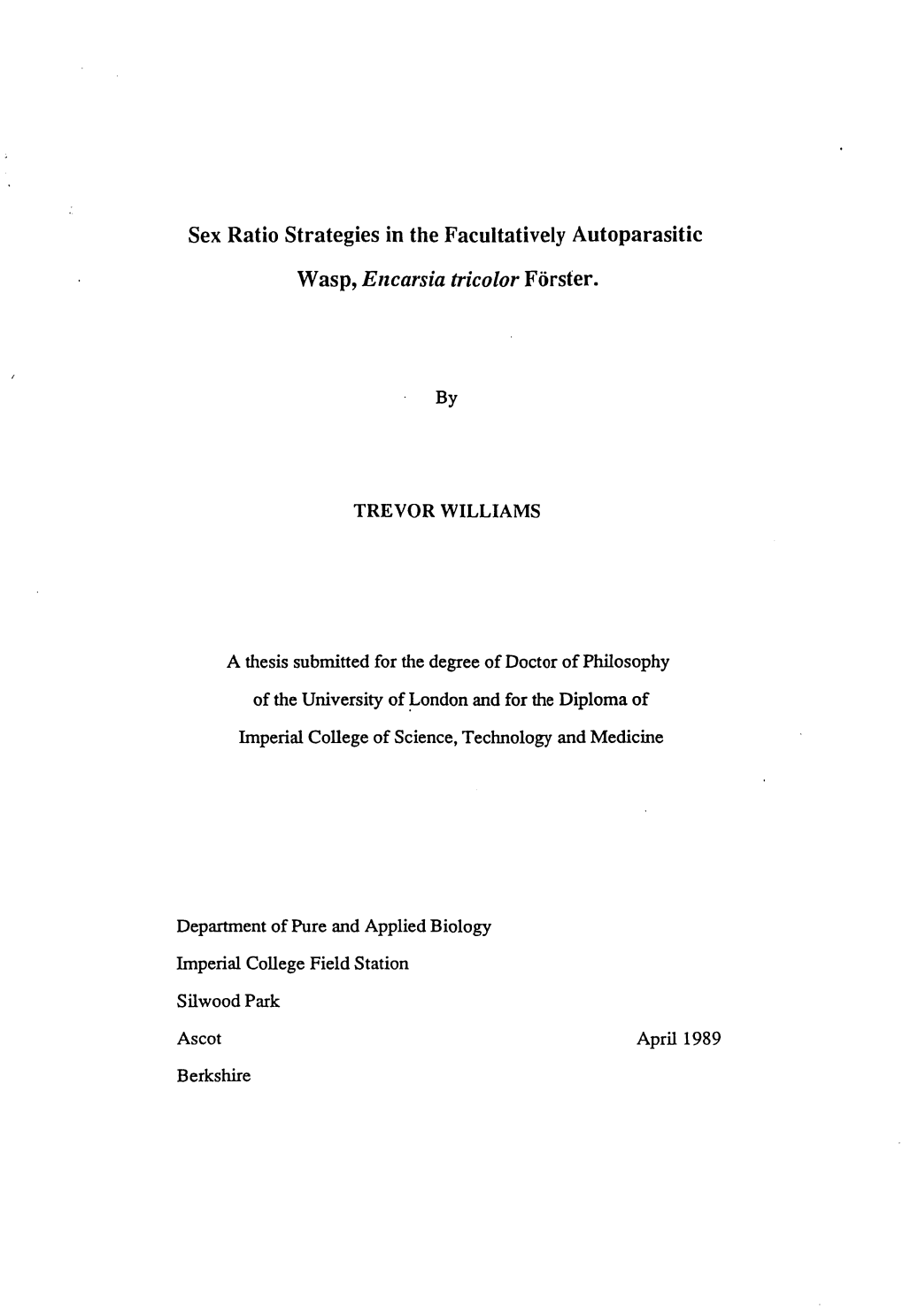 Sex Ratio Strategies in the Facultatively Autoparasitic Wasp