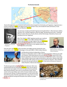 The Bosnian Genocide Bosnia (Herzegovina) Is One of Several Small Countries That Emerged from the Break-Up of Yugoslavia. Yugosl