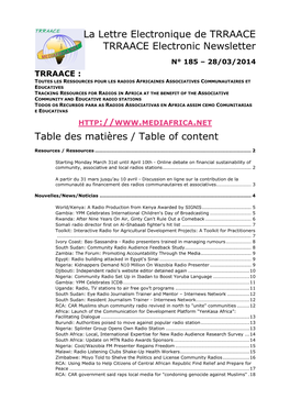 TRRAACE TRRAACE Electronic Newsletter