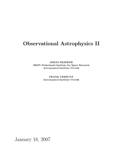 Observational Astrophysics II January 18, 2007
