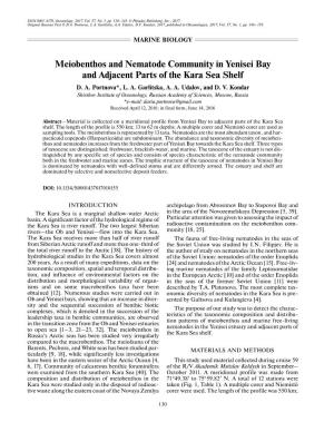 Meiobenthos and Nematode Community in Yenisei Bay and Adjacent Parts of the Kara Sea Shelf D