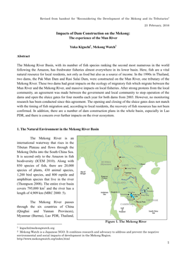 Impacts of Dam Construction on the Mekong: the Experience of the Mun River