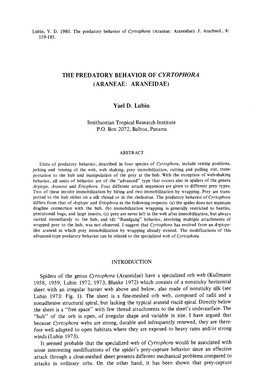 The Predatory Behavior of Cyrtophora (Araneae : Araneidae)