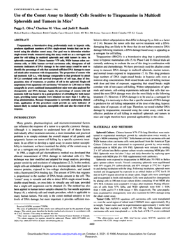 Use of the Comet Assay to Identify Cells Sensitive to Tirapazamine in Multiceli Spheroids and Tumors in Mice1