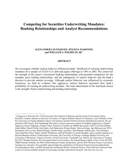 Competing for Securities Underwriting Mandates: Banking Relationships and Analyst Recommendations