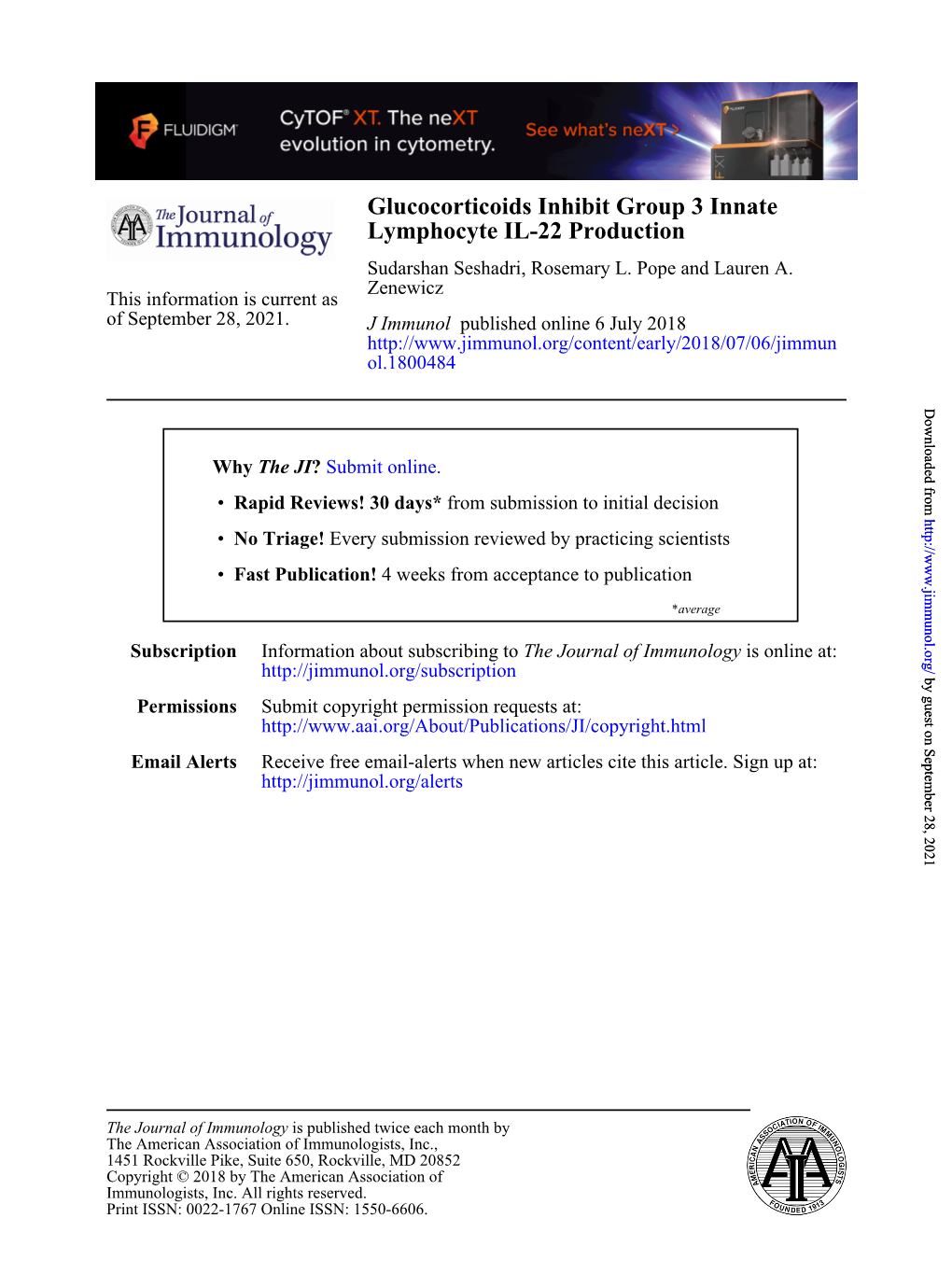 Glucocorticoids Inhibit Group 3 Innate Lymphocyte IL-22 Production Sudarshan Seshadri, Rosemary L