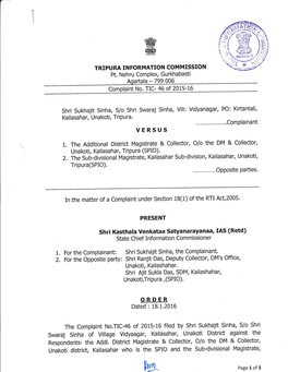 Decision No. TIC-46/C/2015-16 Dated 18-01-2016