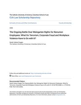 The Ongoing Battle Over Weingarten Rights for Nonunion Employees: What Do Terrorism, Corporate Fraud and Workplace Violence Have to Do with It?