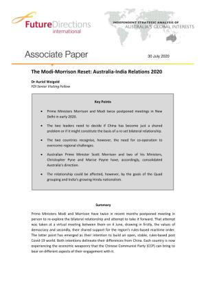 The Modi-Morrison Reset: Australia-India Relations 2020