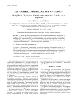 Diaspididae (Hemiptera: Coccoidea) Asociadas a Frutales En La Argentina