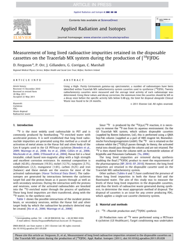 Measurement of Long Lived Radioactive Impurities Retained in the Disposable Cassettes on the Tracerlab MX System During the Production of [18F]FDG