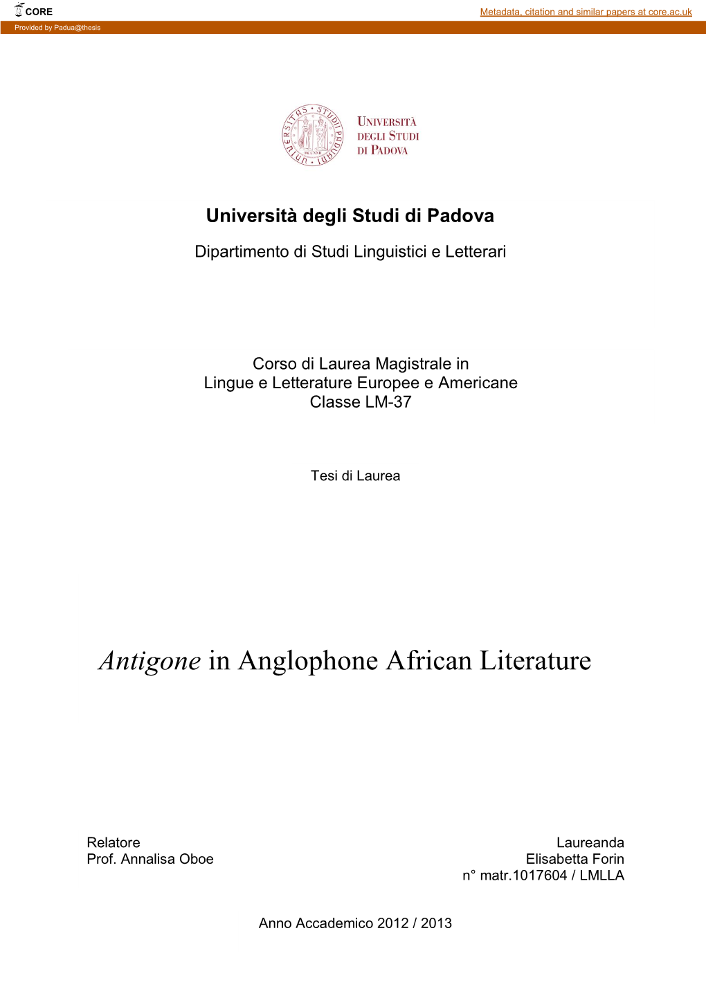 Antigone in Anglophone African Literature