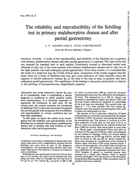 The Reliability and Reproducibility of the Schilling Test in Primary Malabsorptive Disease and After Partial Gastrectomy