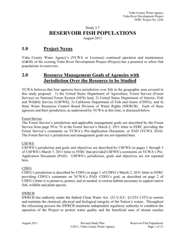 RESERVOIR FISH POPULATIONS August 2011