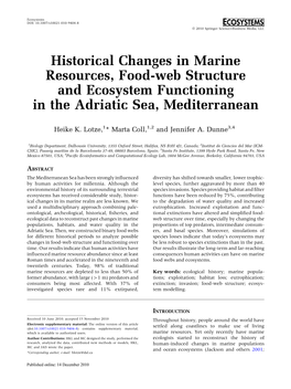 Historical Changes in Marine Resources, Food-Web Structure and Ecosystem Functioning in the Adriatic Sea, Mediterranean