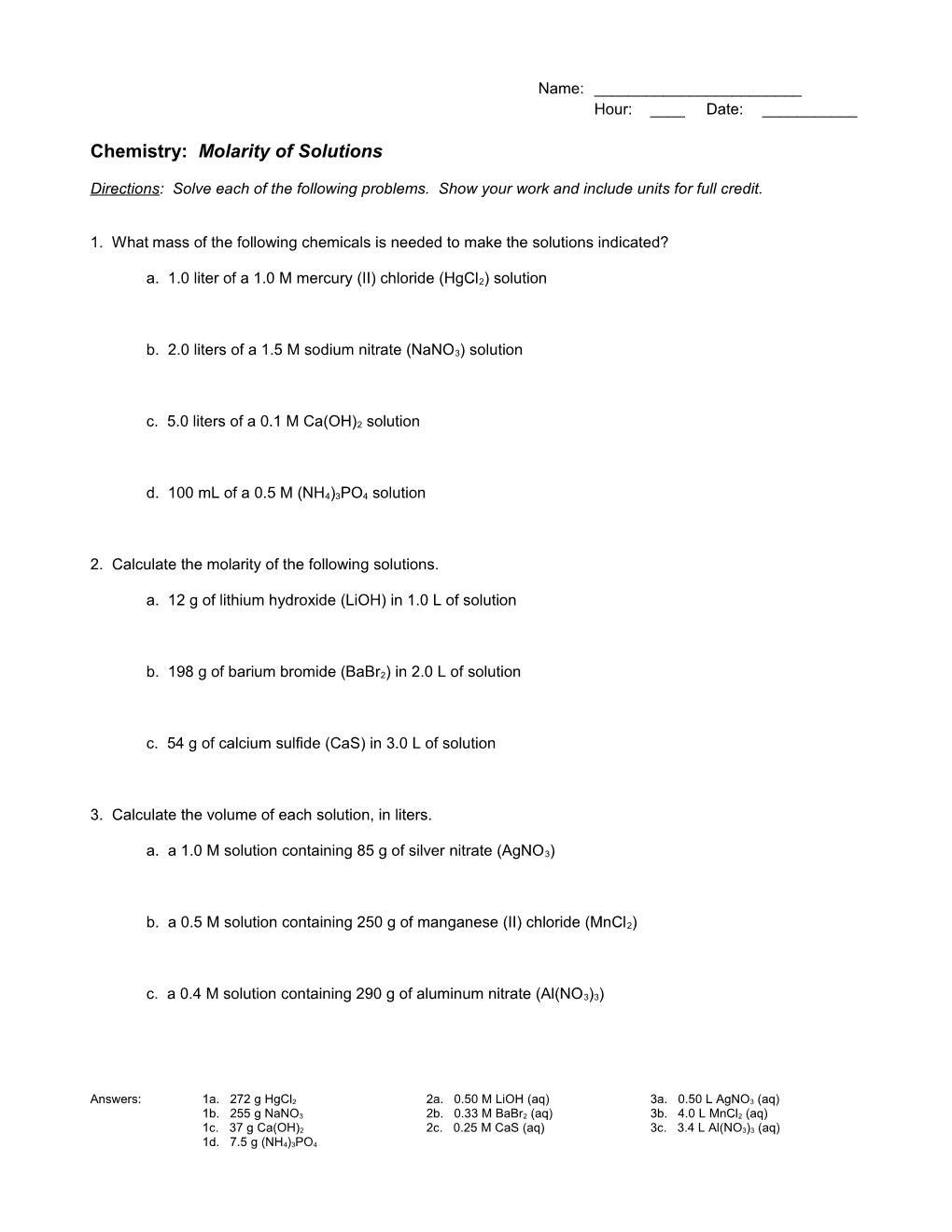 Molarity of Solutions