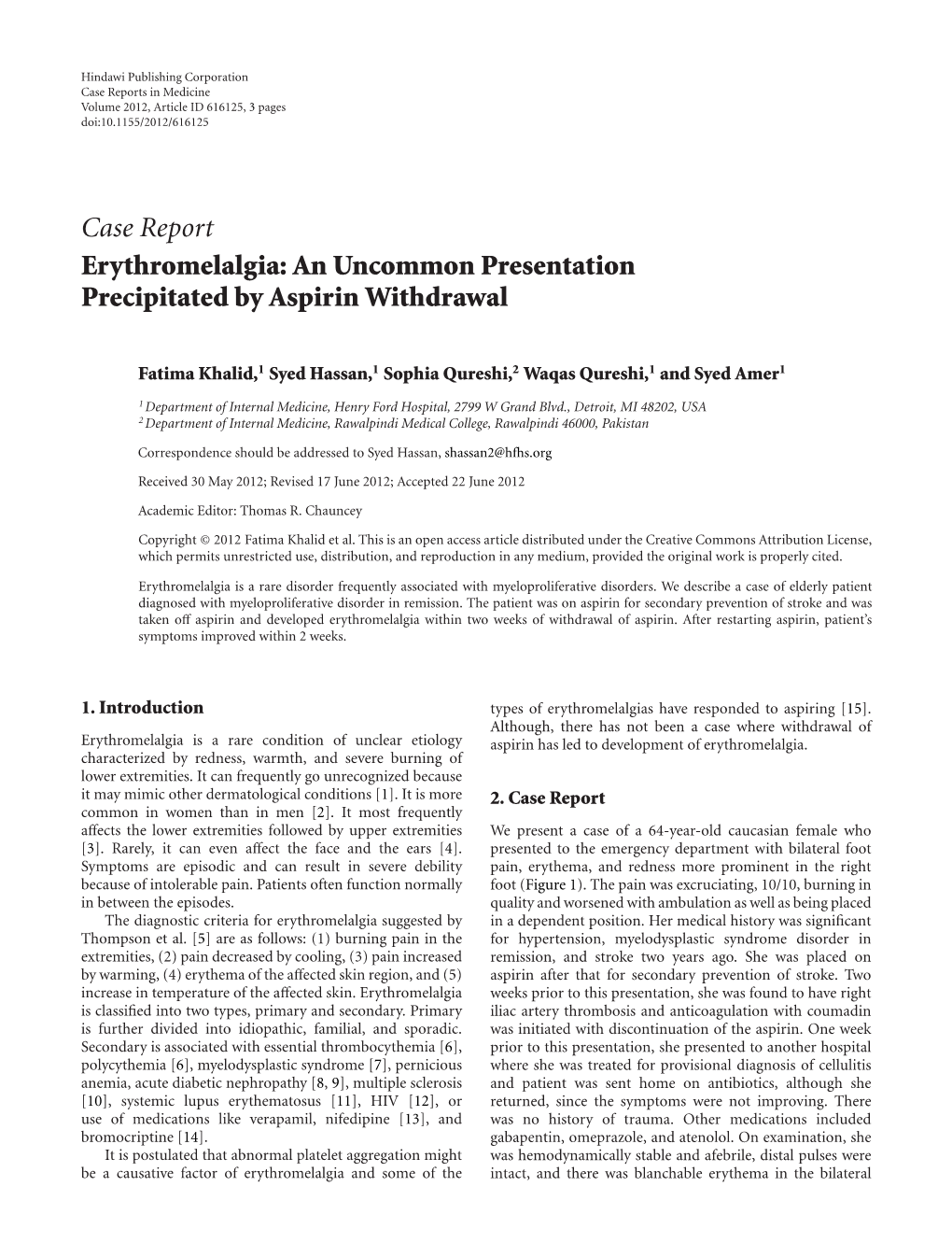 Erythromelalgia: an Uncommon Presentation Precipitated by Aspirin Withdrawal